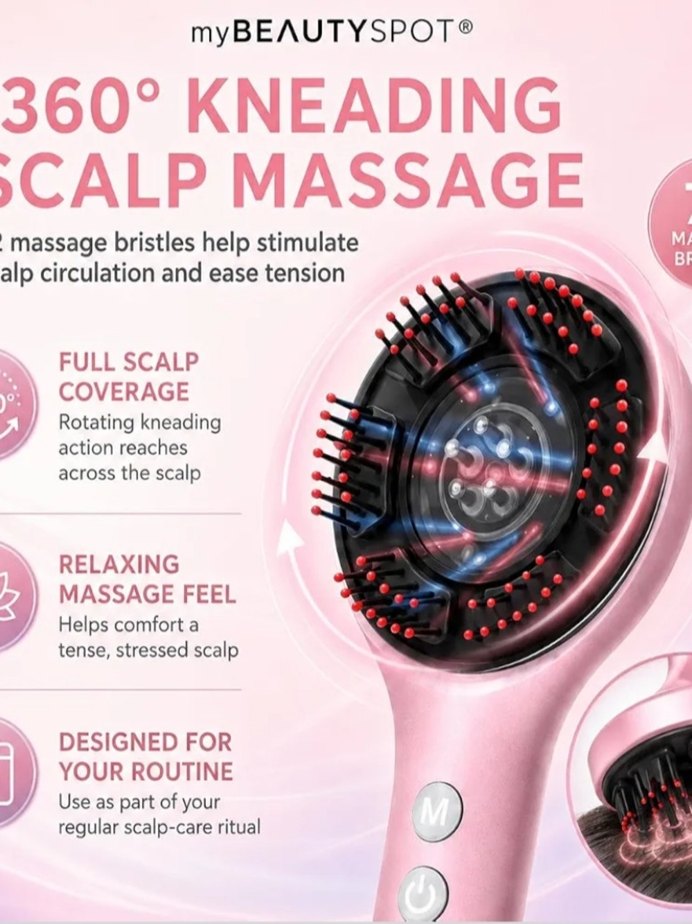 My BEAUTYSPOT Pink 360° Kneading Scalp Massage Brush